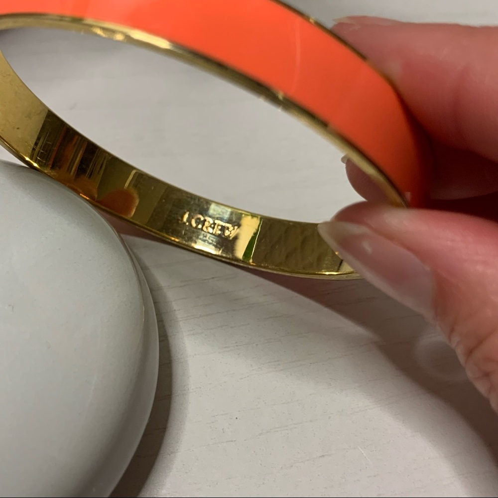 Vintage Y2K J.Crew Coral Orange Skinny Enamel Gold Bangle Bracelet - Picture 4 of 7